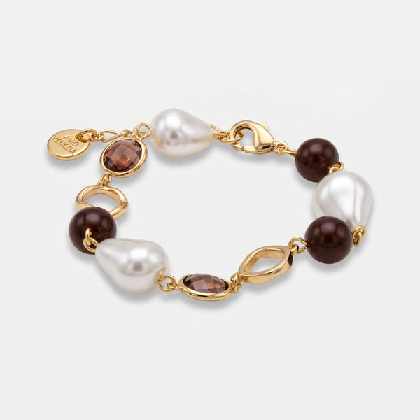 Bracciale in Metallo cristalli marroni e perle - BYSIMON gioielli