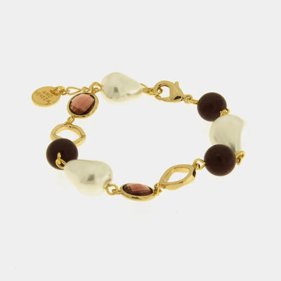 Bracciale in Metallo cristalli marroni e perle