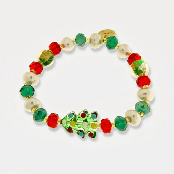 Bracciale in Metallo elastico con albero di Natale art glass