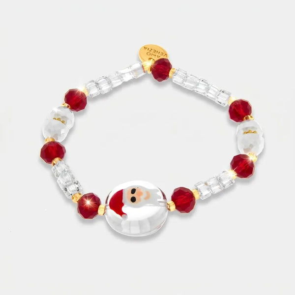 Bracciale in Metallo elastico rosso e bianco Babbo Natale art glass