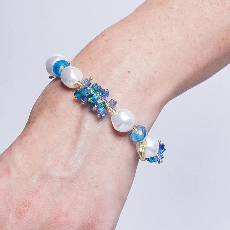Bracciale in Metallo con perle e cristalli azzurri