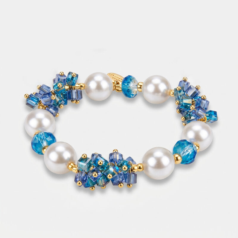 Bracciale in Metallo con perle e cristalli azzurri - BYSIMON gioielli