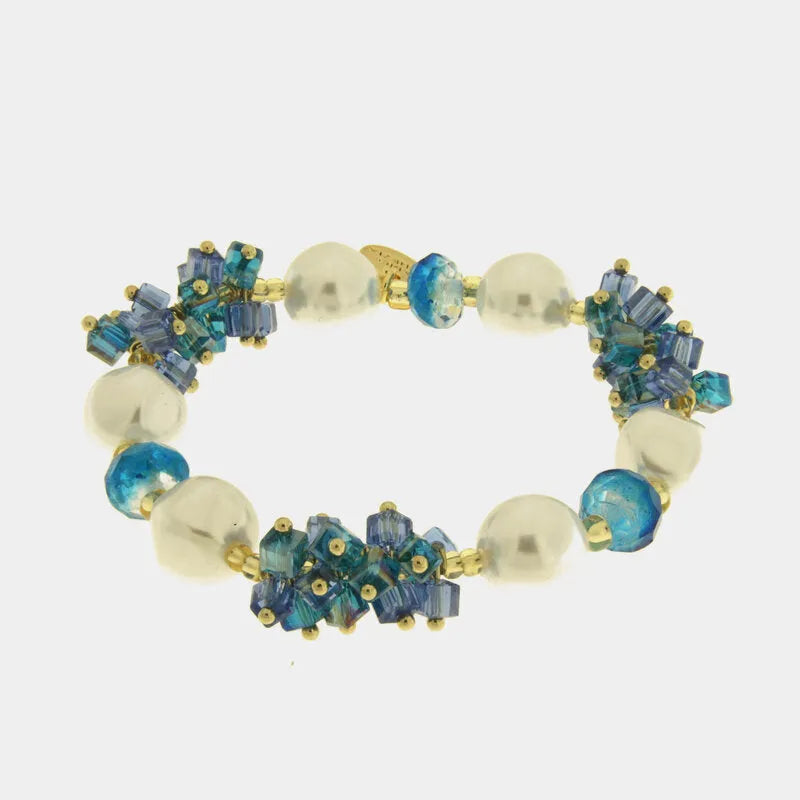 Bracciale in Metallo con perle e cristalli azzurri