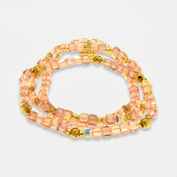 Bracciale in Metallo multifilo cristalli rosa - BYSIMON gioielli