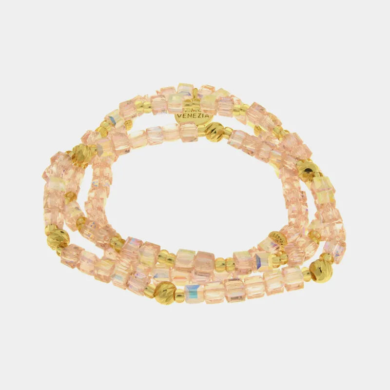 Bracciale in Metallo multifilo cristalli rosa