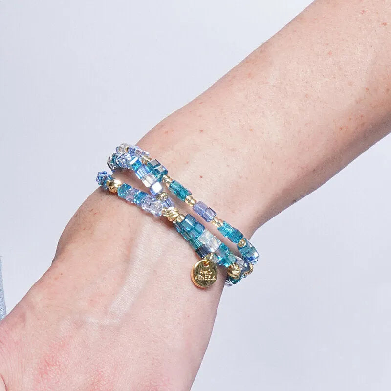 Bracciale in Metallo multifilo cristalli azzurri