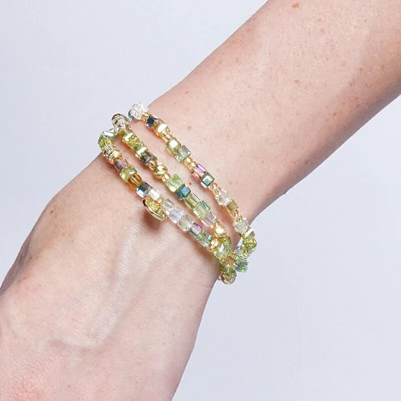 Bracciale in Metallo multifilo cristalli verdi