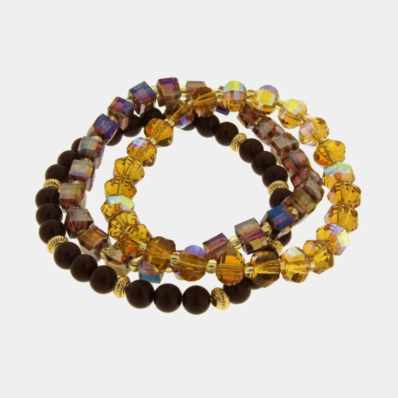 Bracciale in Metallo multifilo cristalli marroni