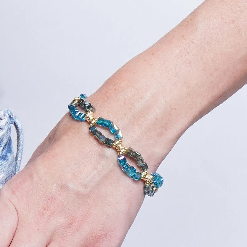 Bracciale in Metallo perline azzurre