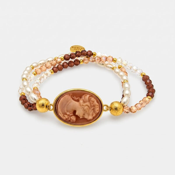 Bracciale in Metallo multifilo cammeo rosa - BYSIMON gioielli