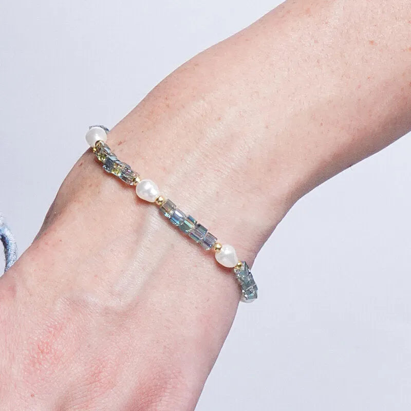 Bracciale in Metallo cristalli turchesi e perline