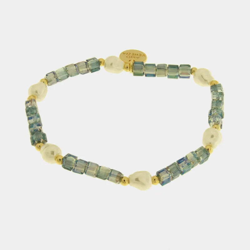 Bracciale in Metallo cristalli turchesi e perline