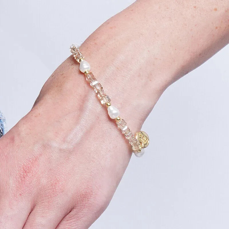 Bracciale in Metallo cristalli bianchi e perline