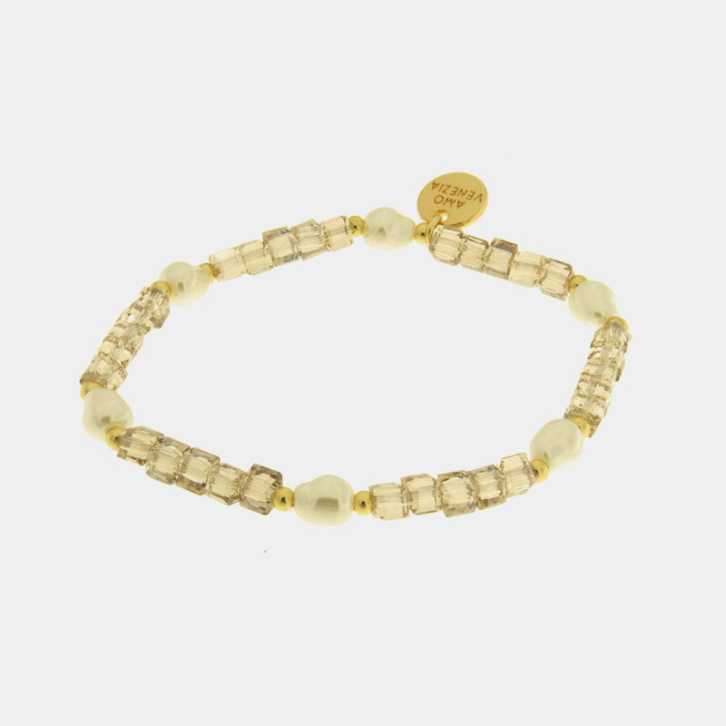 Bracciale in Metallo cristalli bianchi e perline