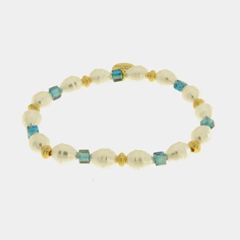 Bracciale in Metallo cristalli cubici turchesi e perline