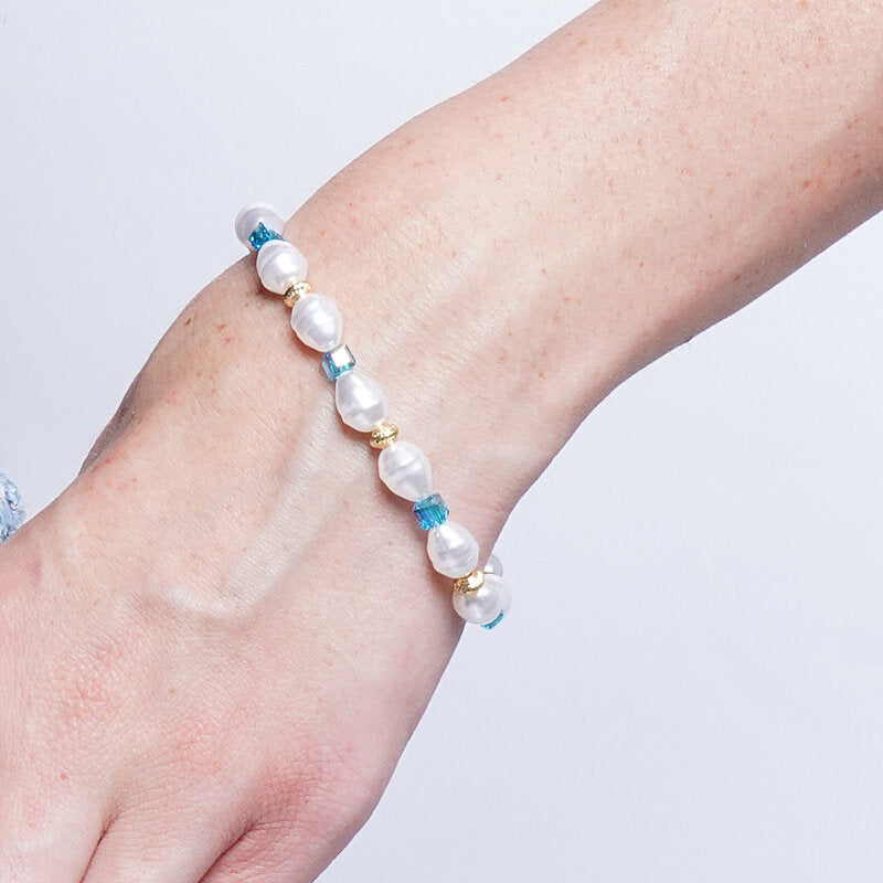 Bracciale in Metallo cristalli cubici turchesi e perline
