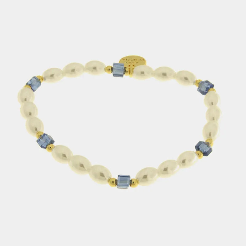 Bracciale in Metallo cristalli cubici azzurri e perline