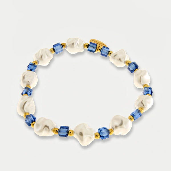 Bracciale in Metallo cristalli cubici blu e perline - BYSIMON gioielli