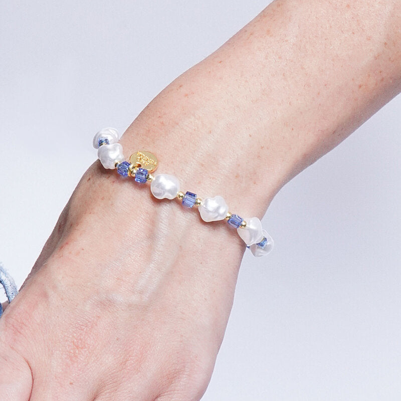 Bracciale in Metallo cristalli cubici blu e perline