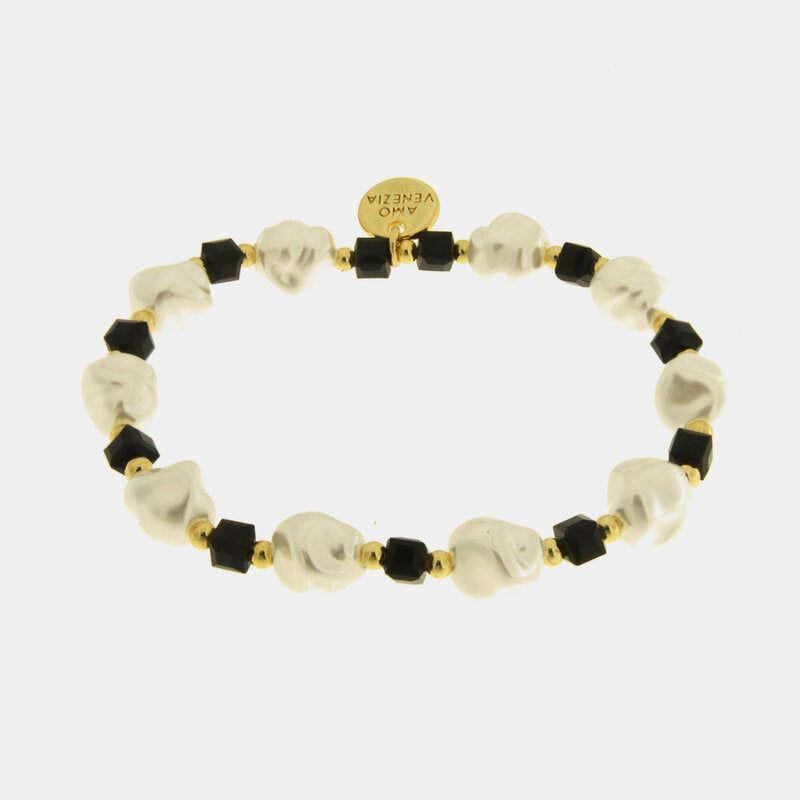 Bracciale in Metallo cristalli cubici neri e perline