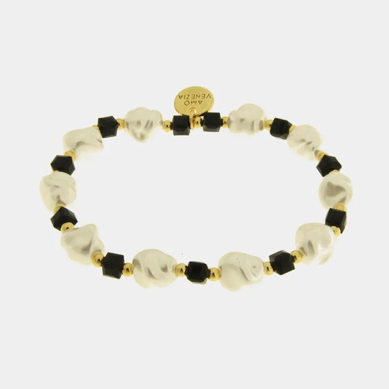 Bracciale in Metallo cristalli cubici neri e perline
