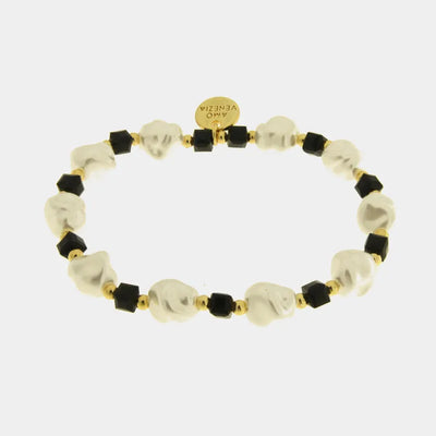 Bracciale in Metallo cristalli cubici neri e perline