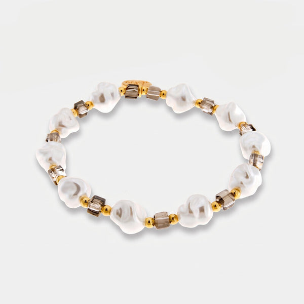 Bracciale in Metallo cristalli cubici grigi e perline - BYSIMON gioielli