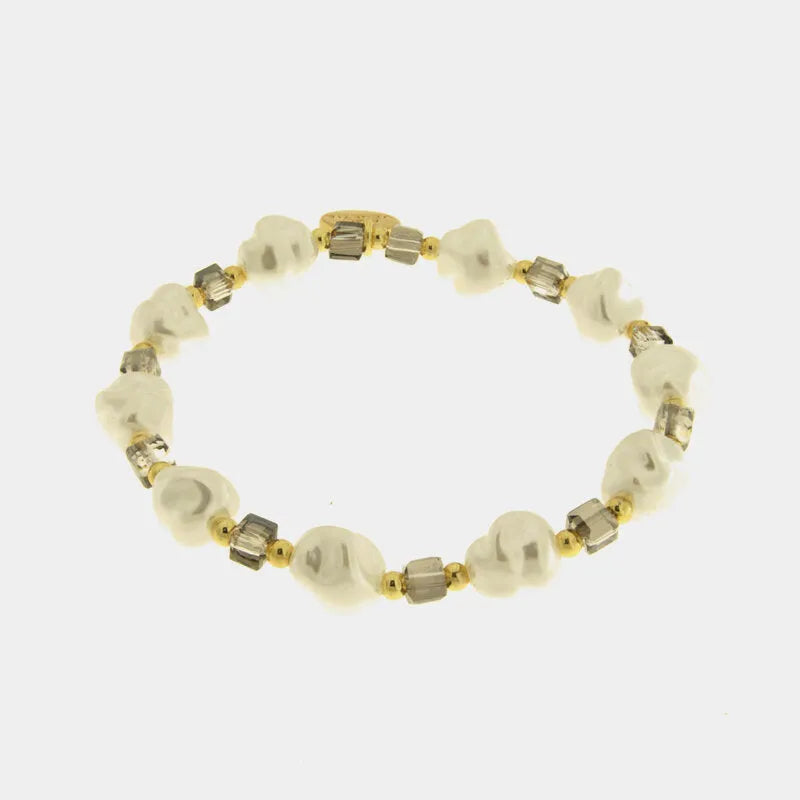 Bracciale in Metallo cristalli cubici grigi e perline