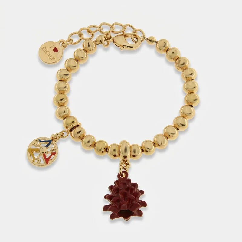 Bracciale in Metallo con Pigna Rossa