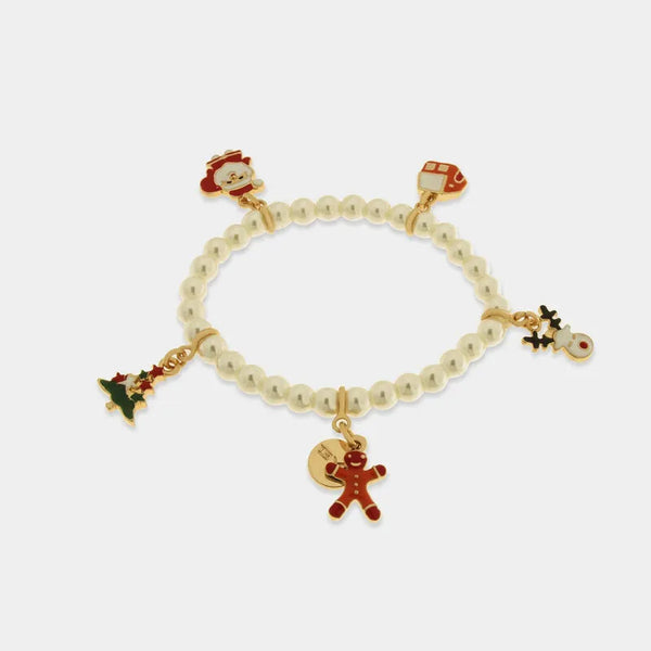 Bracciale in Metallo di perline con ciondoli natalizi