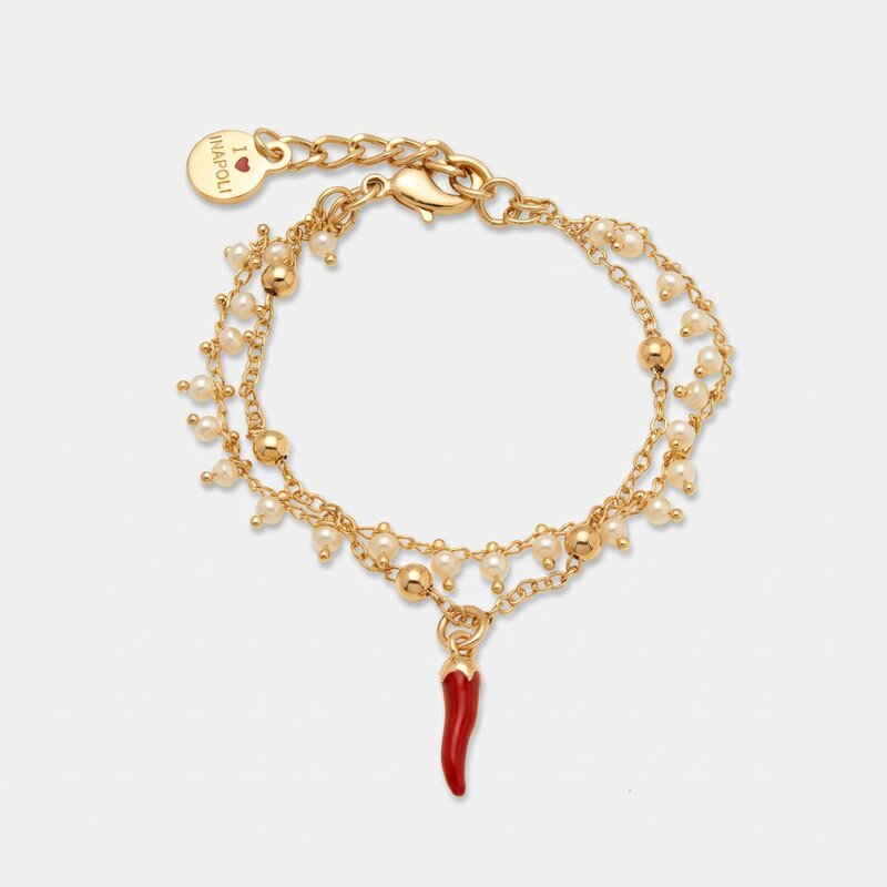 Bracciale in Metallo multifilo con cornetto portafortuna - BYSIMON gioielli
