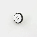 Spilla in Metallo a forma di bottone, impreziosito da smalto nero e bianco
