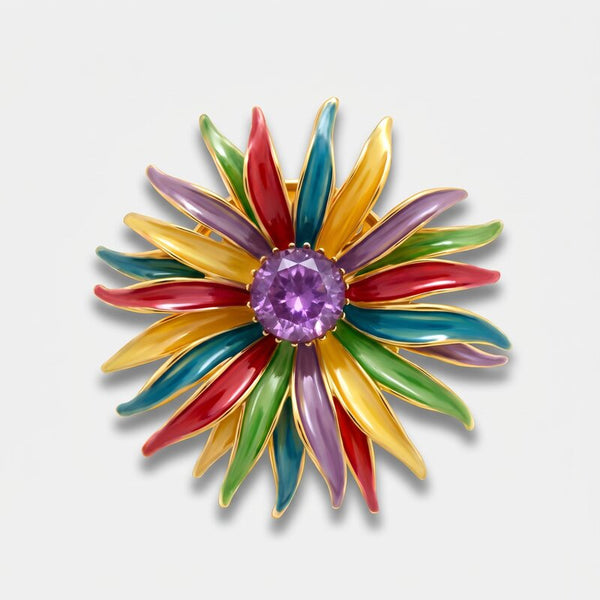 Spilla in Metallo magnetica fiore smaltato e petali multicolore - BYSIMON gioielli