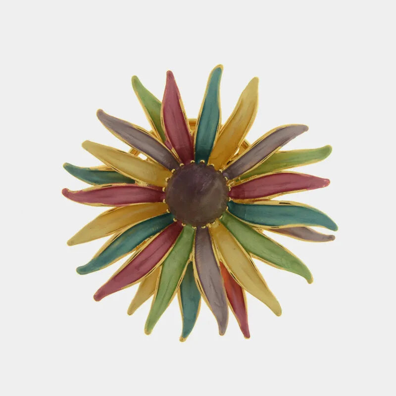 Spilla in Metallo magnetica fiore smaltato e petali multicolore