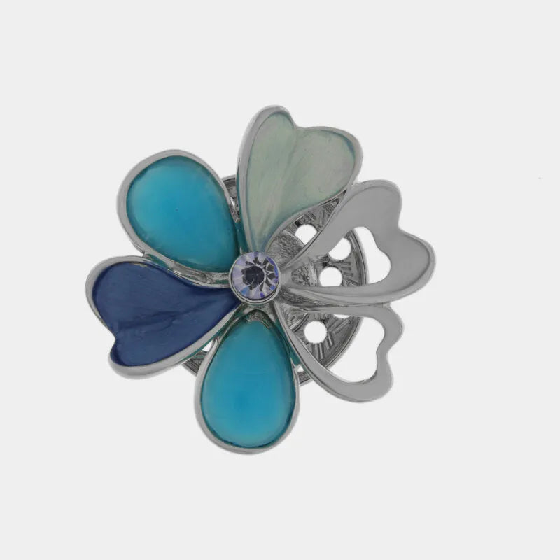 Spilla in Metallo magnetica fiore smaltato sui toni del blu