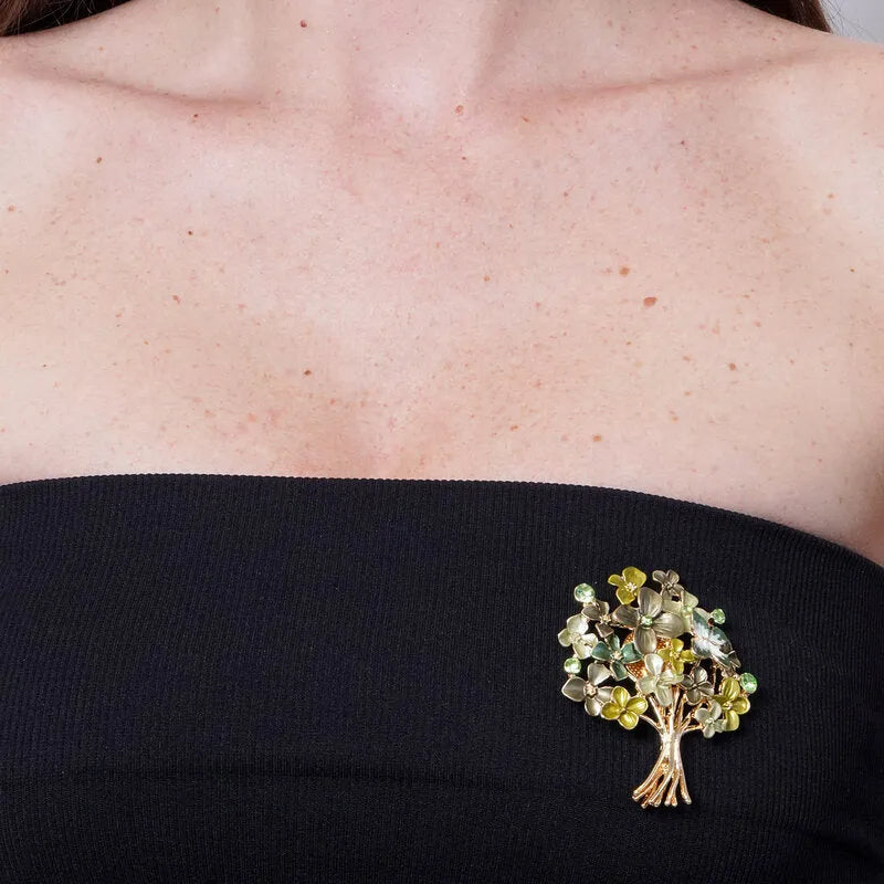 Spilla in Metallo magnetica bouquet di fiori smaltati verdi