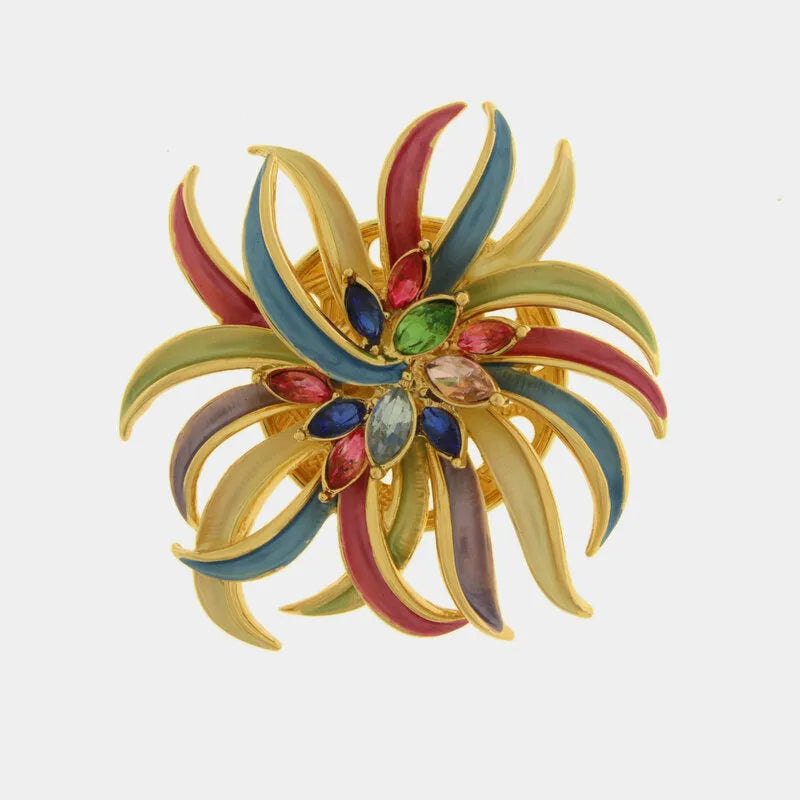 Spilla in Metallo magnetica petali multicolor e cristalli centrali