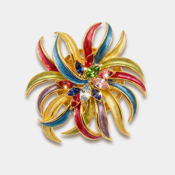 Spilla in Metallo magnetica petali multicolor e cristalli centrali