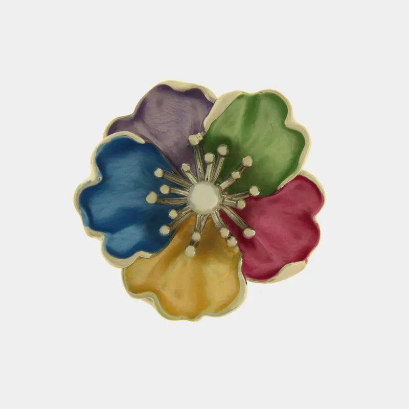 Spilla in Metallo magnetica fiore smaltato multicolor