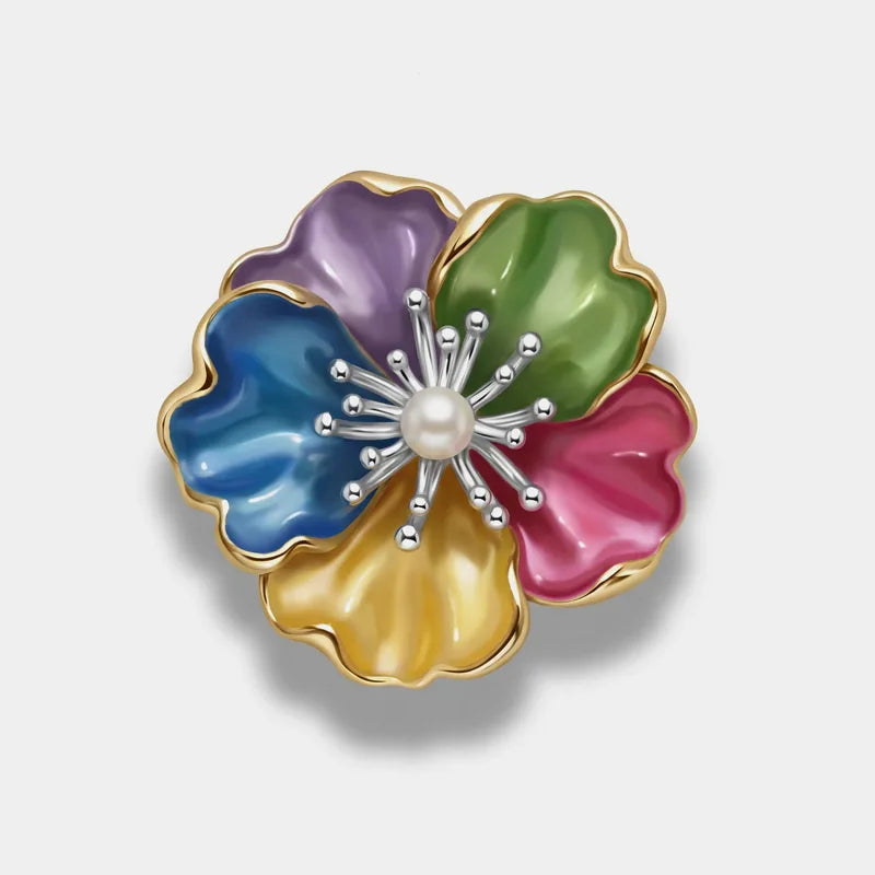 Spilla in Metallo magnetica fiore smaltato multicolor