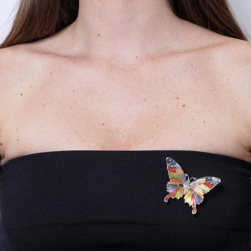 Spilla in Metallo magnetica  farfalla multicolore smaltata