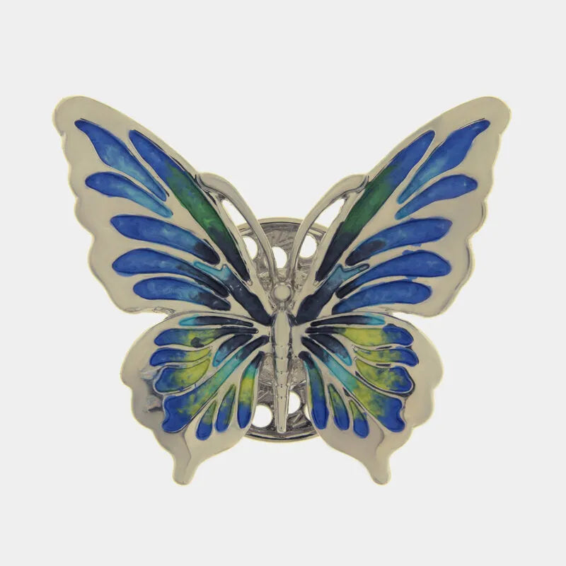 Spilla in Metallo magnetica  farfalla smaltata sui toni del blu