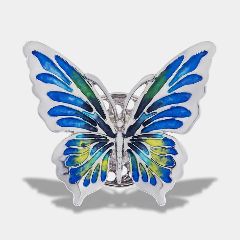 Spilla in Metallo magnetica  farfalla smaltata sui toni del blu