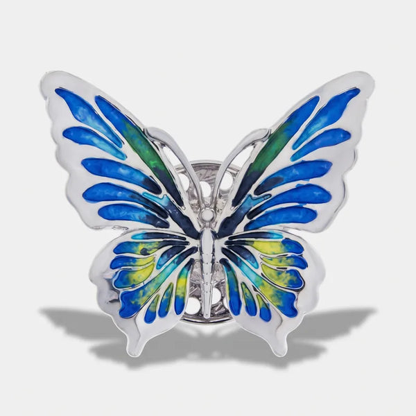 Spilla in Metallo magnetica  farfalla smaltata sui toni del blu