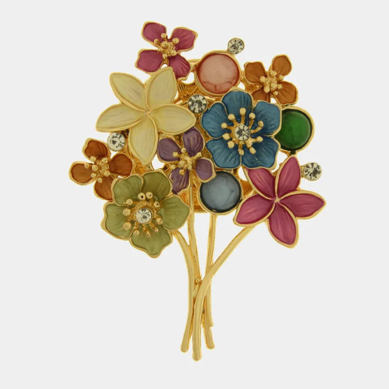 Spilla in Metallo magnetica bouquet di fiori smaltati colorati