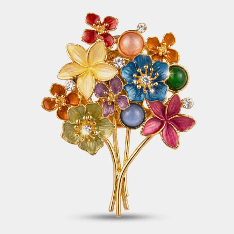 Spilla in Metallo magnetica bouquet di fiori smaltati colorati
