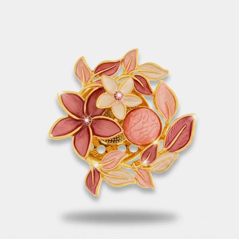 Spilla in Metallo magnetica fiori e foglie smaltate rosa