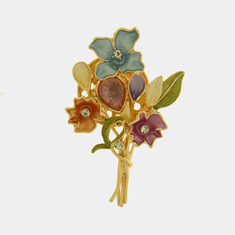 Spilla in Metallo magnetica bouquet di fiori colorati e pietre