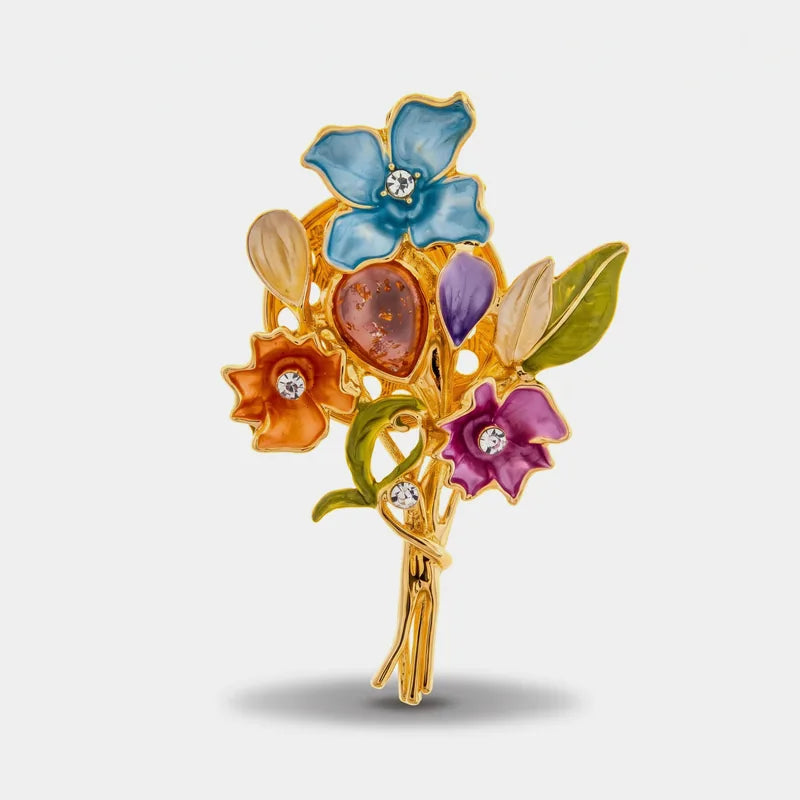 Spilla in Metallo magnetica bouquet di fiori colorati e pietre