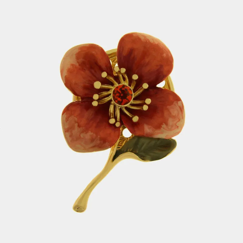 Spilla in Metallo magnetica  fiore smaltato rosso
